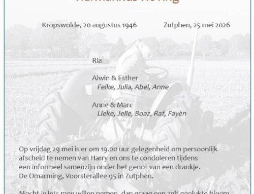 Overlijden Erelid Harry Hoving